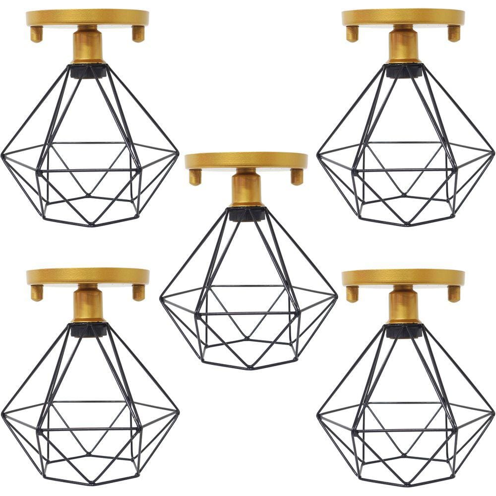 5 Lustres Teto Plafon Industrial Aramado Diamante Retrô Luminária Sobrepor Vintage Agp Ilumini