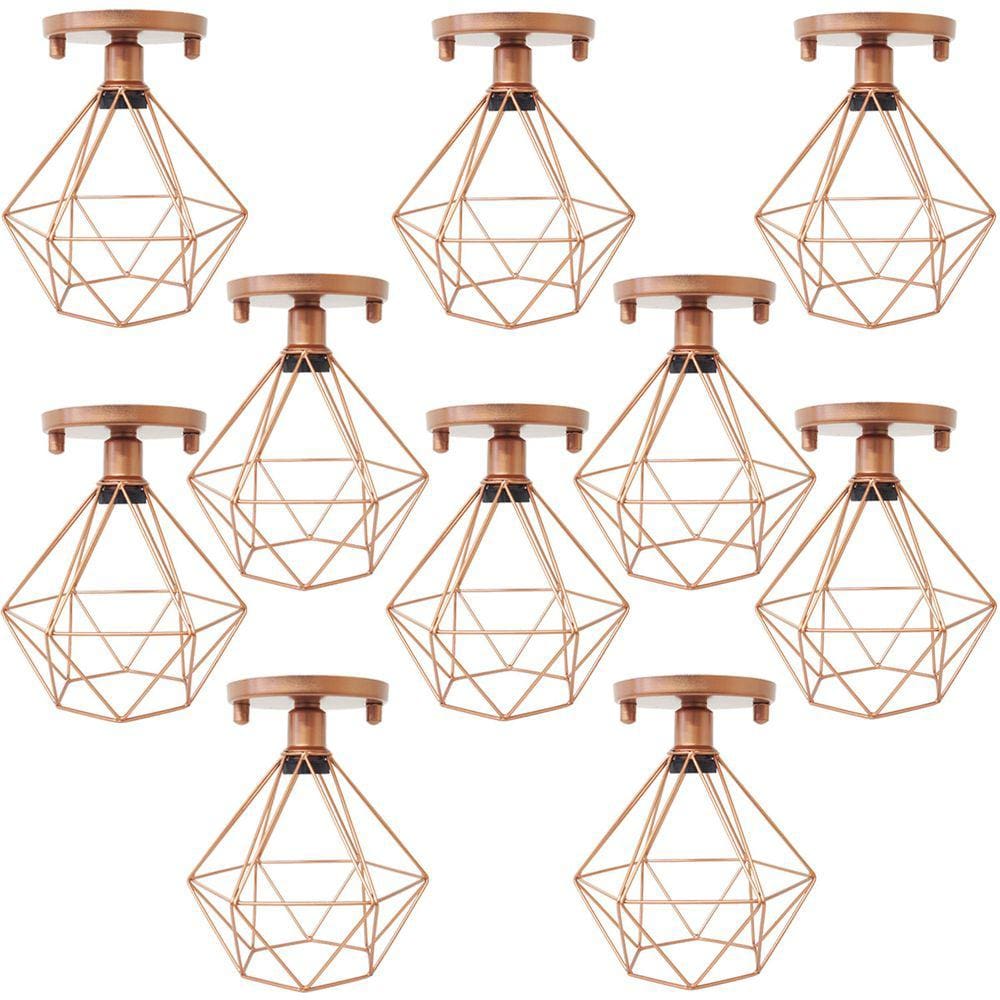 10 Lustres Teto Plafon Industrial Aramado Diamante Retrô Luminária Sobrepor Vintage Agp Ilumini