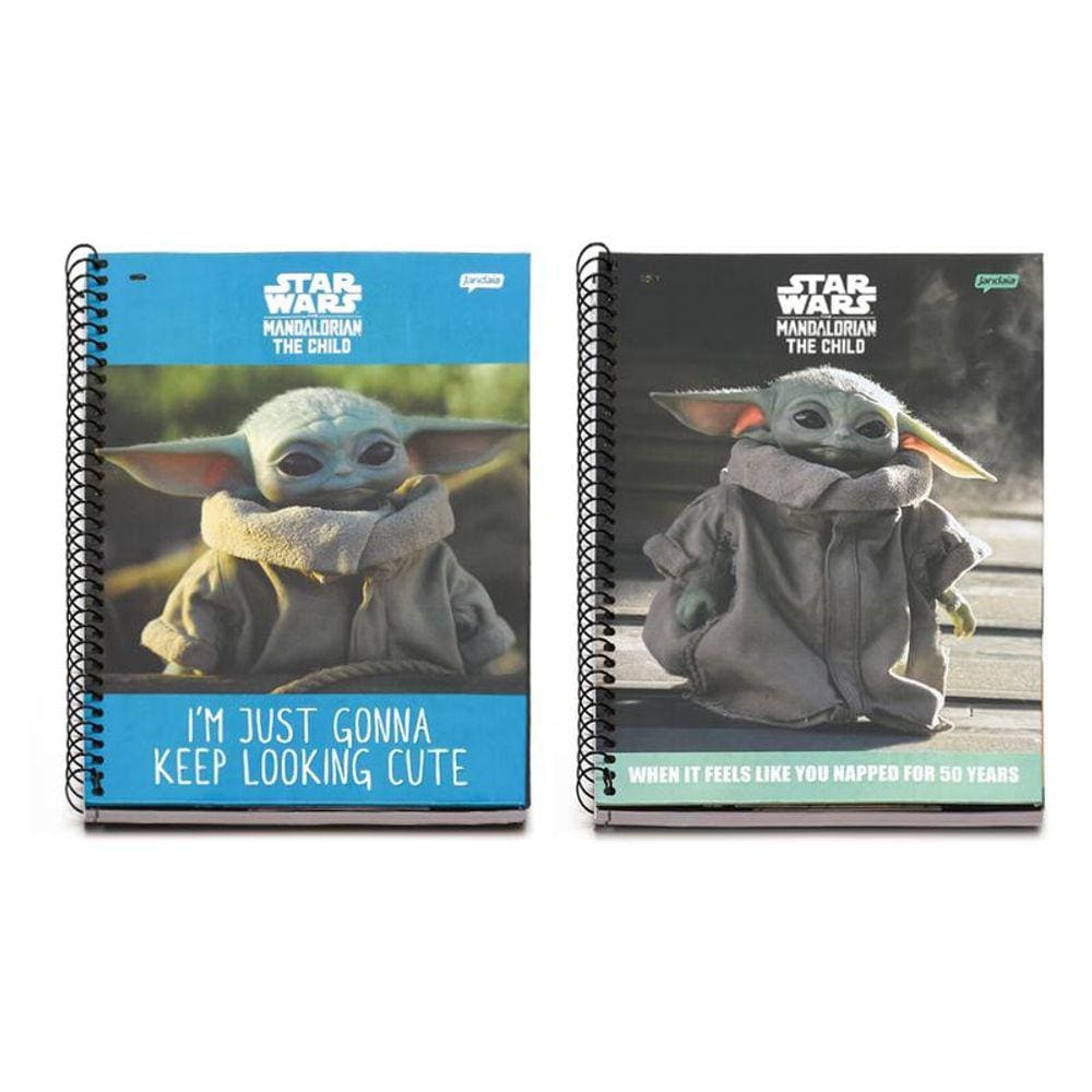 Kit 2 Cadernos Star Wars Baby Yoda Keep 50years 10 Matérias