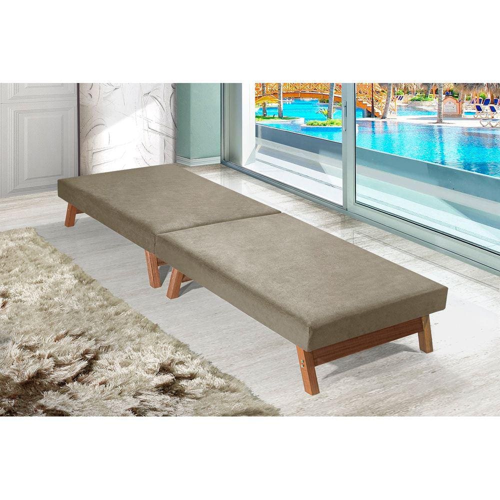 Cama Portátil Dobrável Cinza Claro C/pés Madeira Espuma D26 Multifuncional