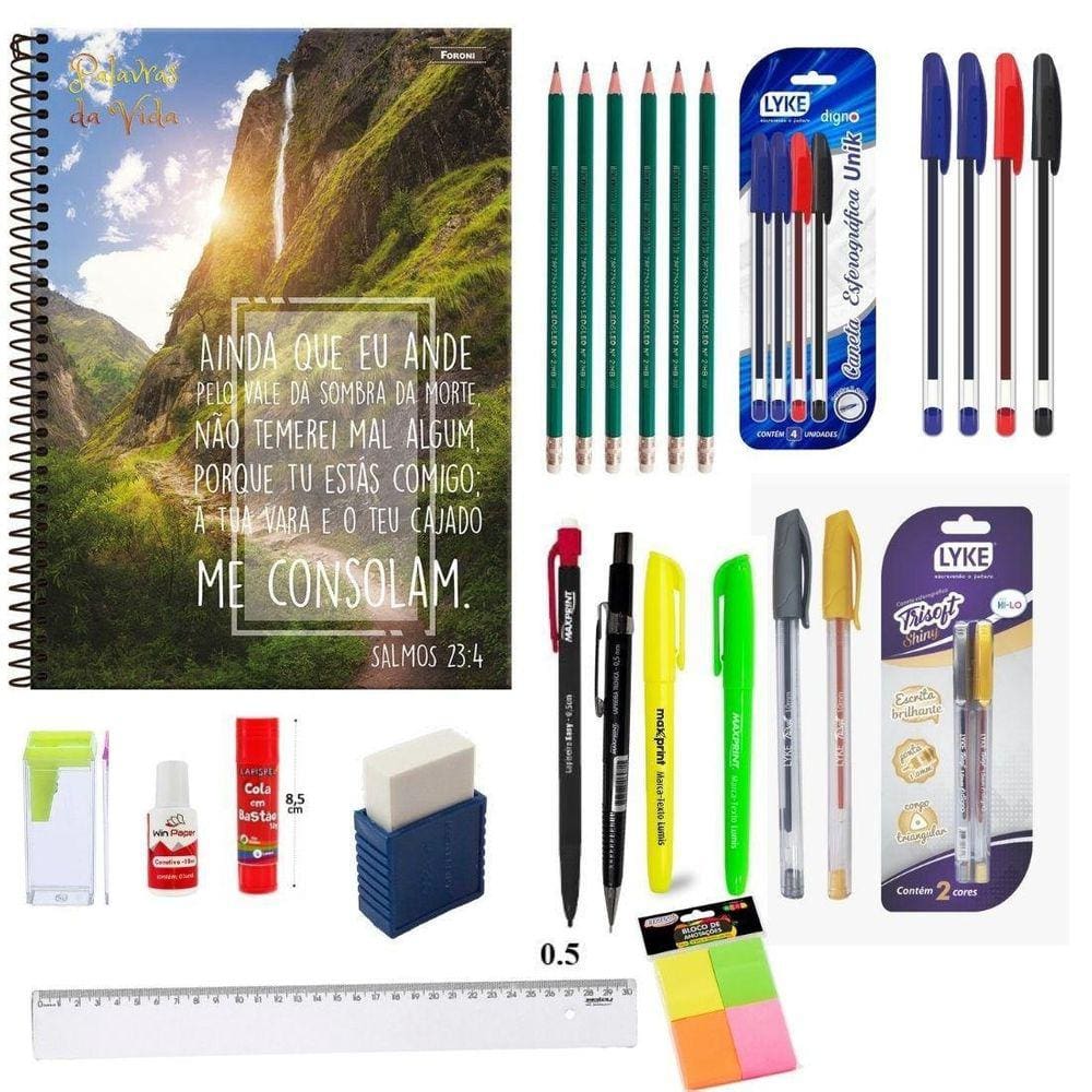 Kit Escolar Universitario Com 23 Itens Caderno 15 Materias