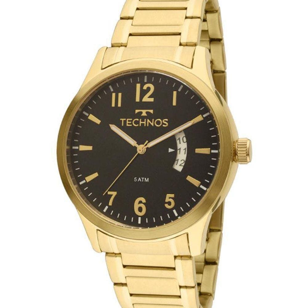 Relógio Masculino Technos Dourado Banhado Ouro 2115Ktptdy4P
