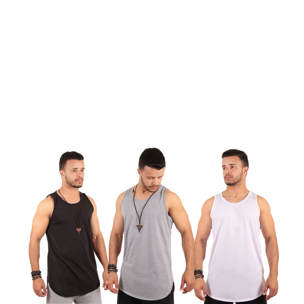 Kit/3 Un Promocional Roupas Regatas Masculinas Longline