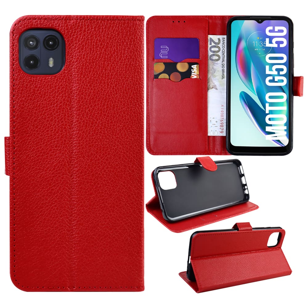 Capa Carteira Couro VERMELHA Para Moto G50 5G XT2149 - Cell in Power25