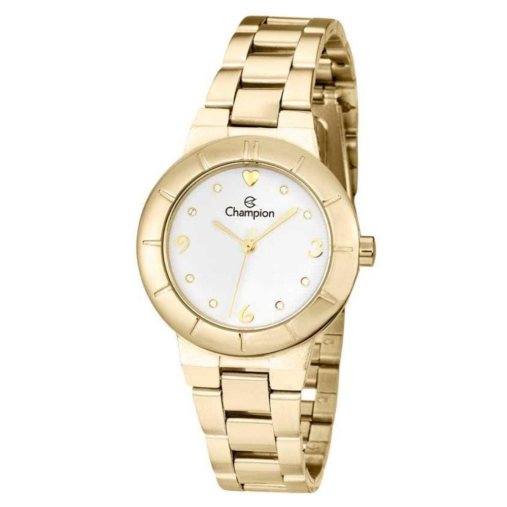 Relógio Feminino Champion Fundo Branco Com Pedras Analógico