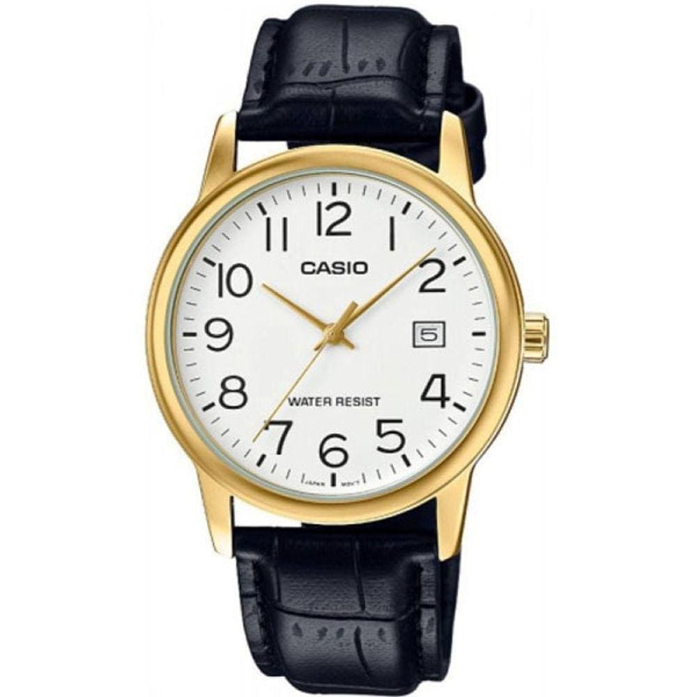 Relógio Masculino Casio Mtp-V002Gl 7B2U Dourado Couro Preto