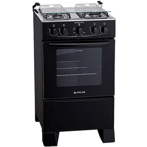 imagem-Fogão Atlas Coliseum Plus 4 Bocas Acendimento Manual Mesa de Inox Forno 50L - Sem voltagem