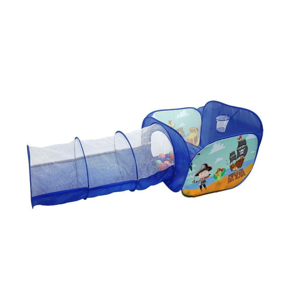 Piscina 2 Em 1 Basquete Túnel Pirata Da Ilha Com 40 Bolinhas