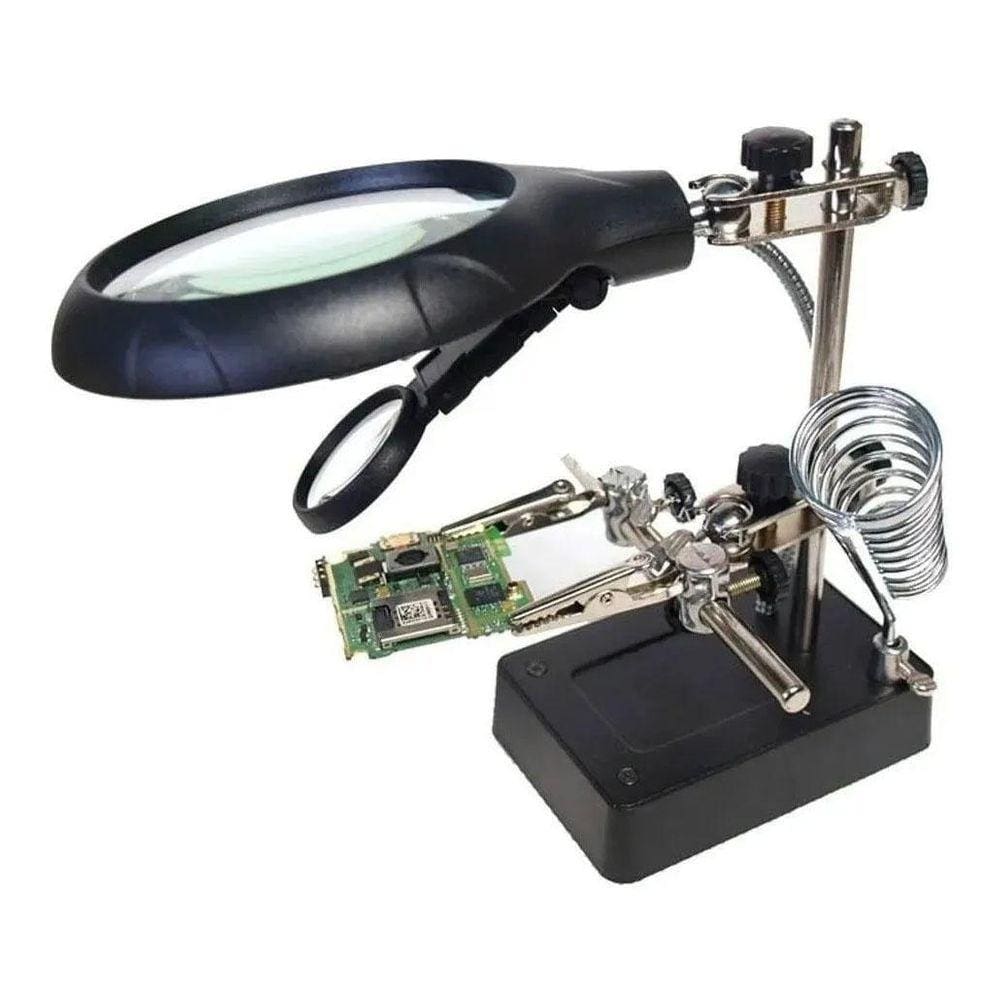 Suporte Para Reparo Placa Celular Ferro De Solda+ Lupa Led