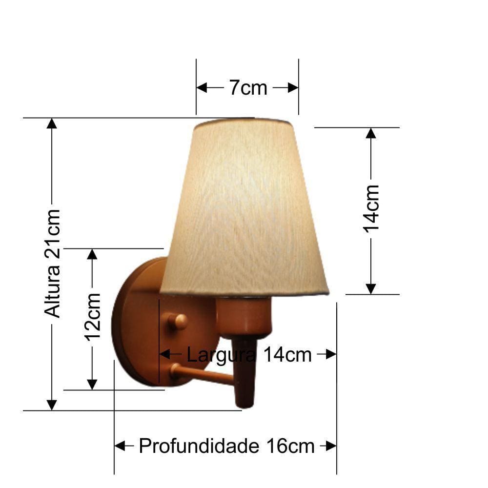 Arandela Cone Md-2004 Base Cobre Cúpula Em Tecido 14/14X07Cm Algodão Crú Bivolt