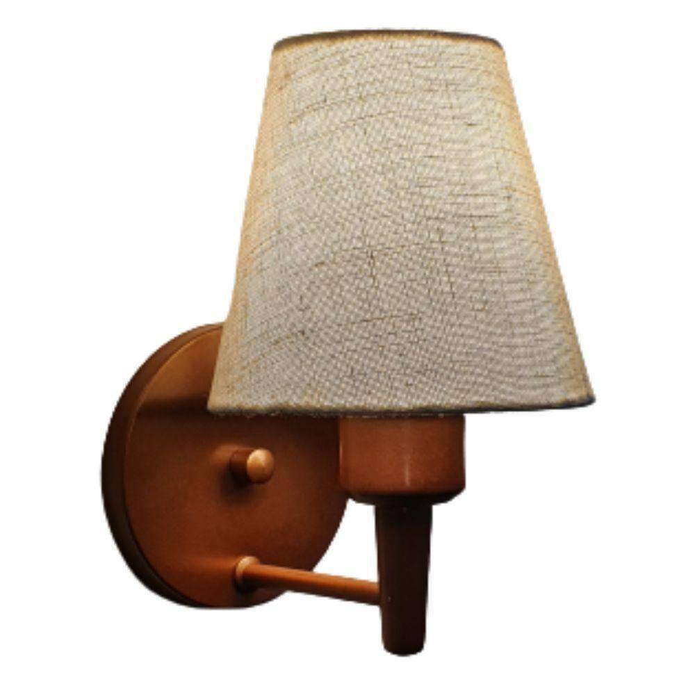 Arandela Cone Md-2004 Base Cobre Cúpula Em Tecido 14/14X07Cm Rustico Bege Bivolt