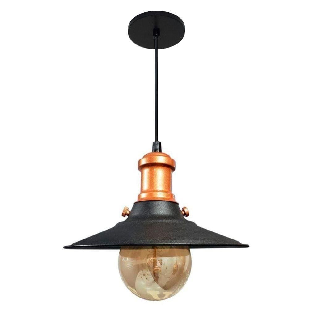 Lustre Pendente Industrial Moderno Nordic Preto Com Cobre