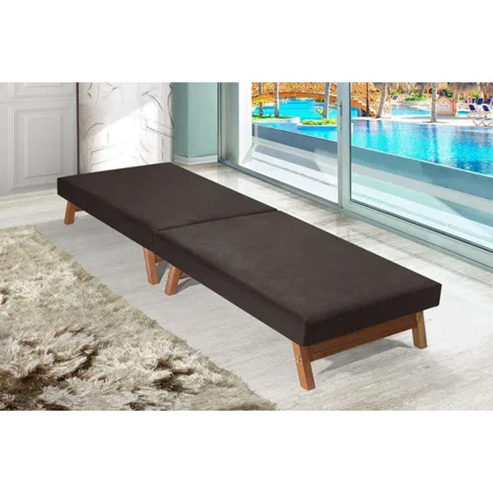 Cama Portátil Dobrável Marrom C/pés Madeira Espuma D26 Multifuncional