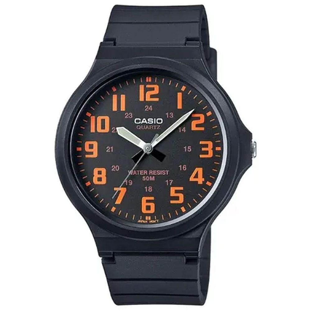 Relogio Casio Unissex Preto Com Laranja Mw-240-4bvdf