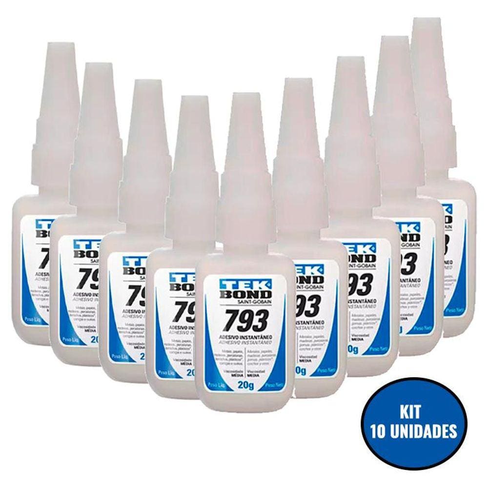 Kit 10 Adesivo Instantâneo Multiuso com Bico Anti Entupimento 20g 793 TEKBOND
