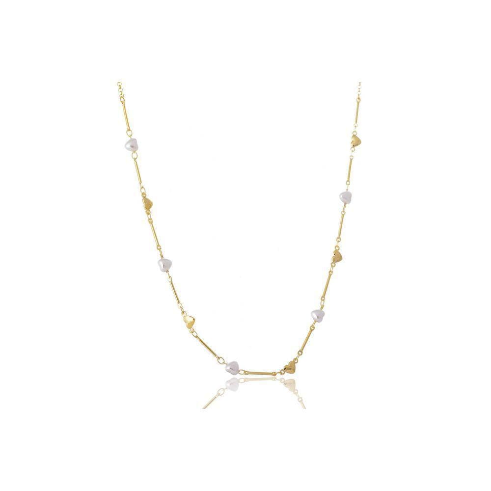 Colar Folheado Em Ouro 18k Com Pérolas De Coração