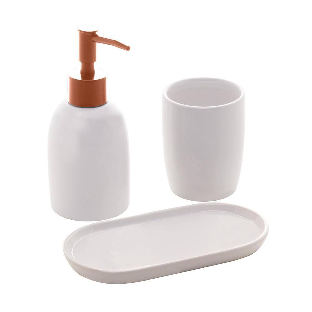 Conjunto 3 peças para Banheiro de Cerâmica Londres Branco e Preto Lyor