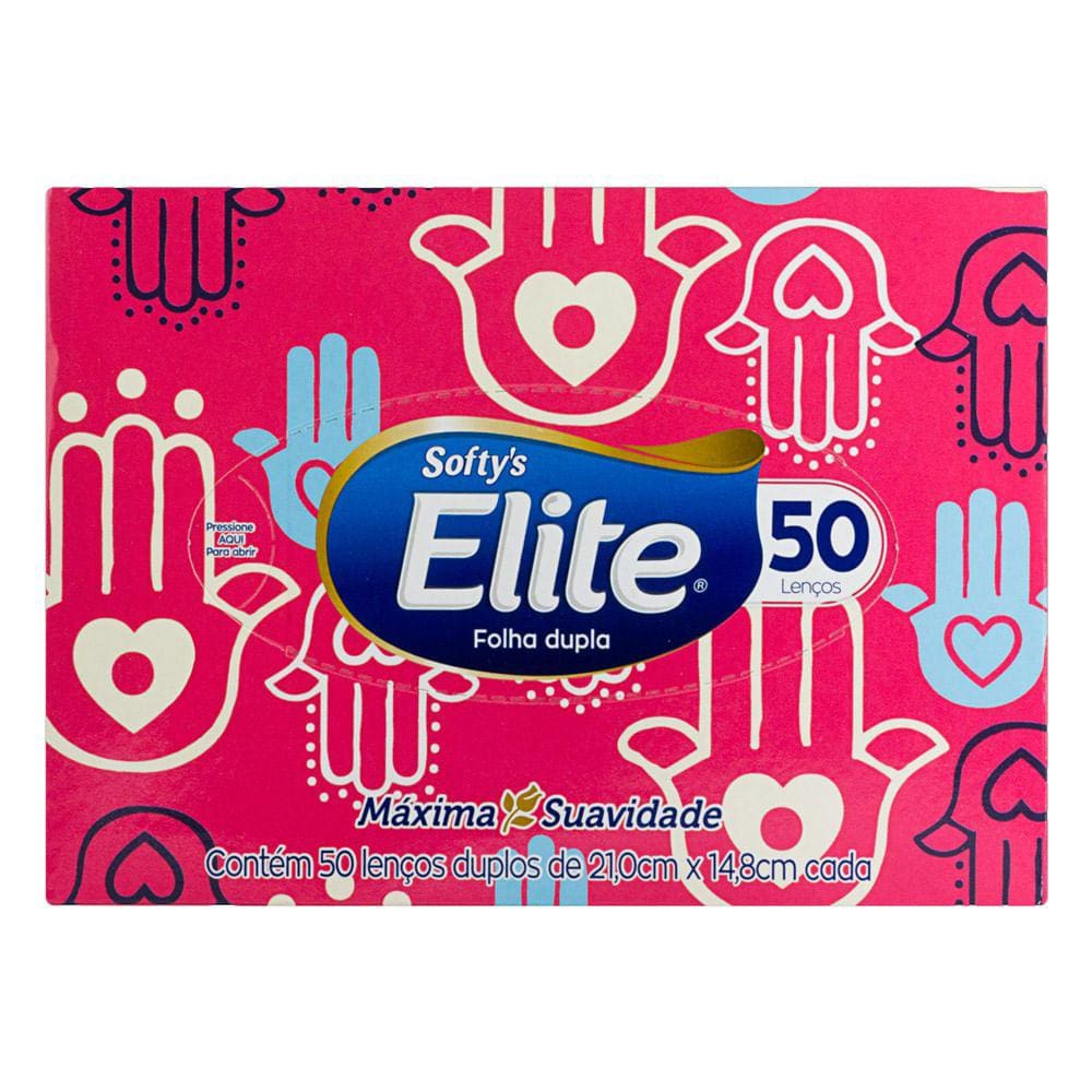 Lenço de Papel Softy`s Elite Folha Dupla Embalagens Sortidas com 50 Unidades