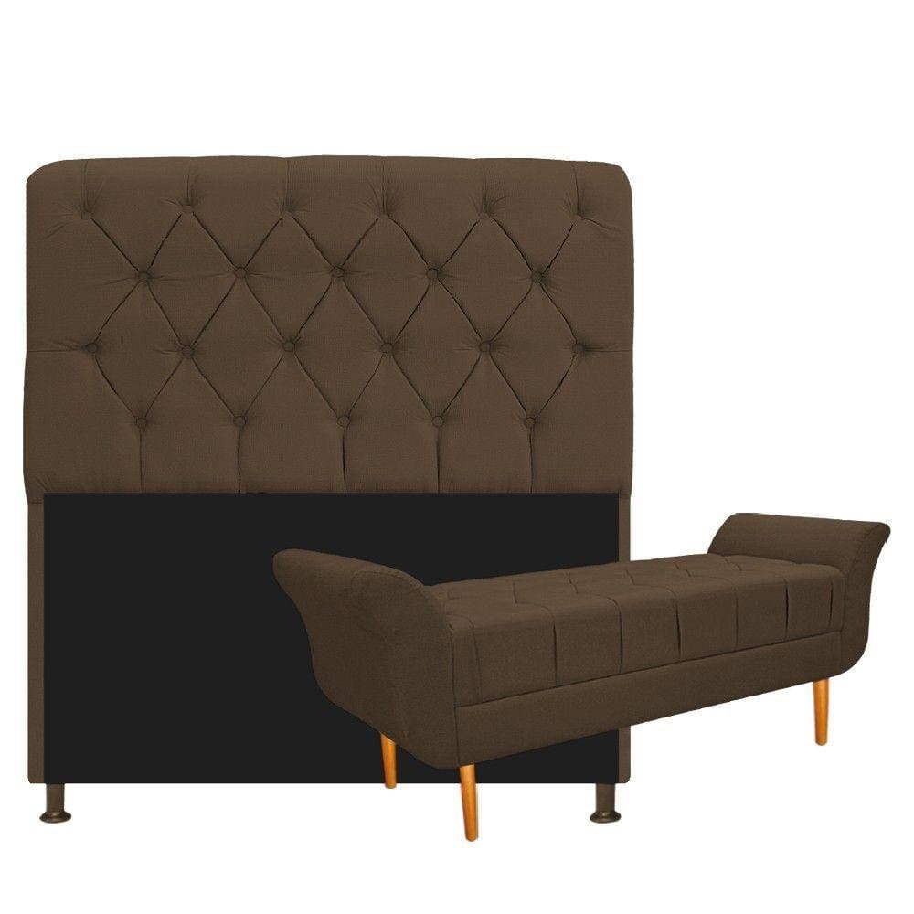 Cabeceira Lady E Recamier Ari 160Cm Queen Size Suede Marrom
