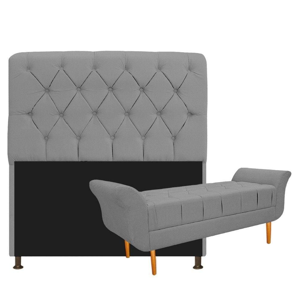Cabeceira Lady e Recamier Ari 160 Cm Queen Size Corano Cinza