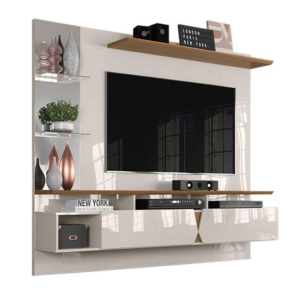 Painel Intense Off White/Damasco Para Tv Até 55 Polegadas Com 2 Portas E Espelhos
