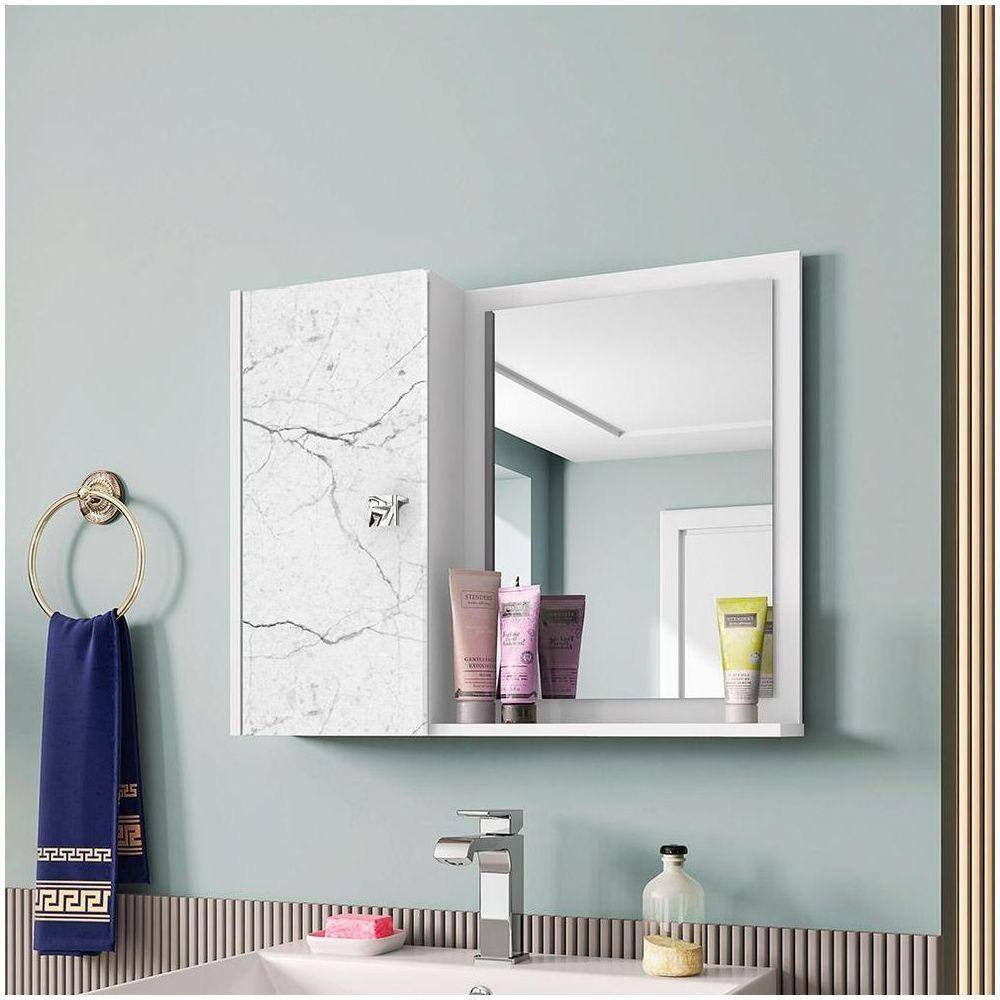 Armario Espelheira Genova Com Porta Cor Branco/carrara
