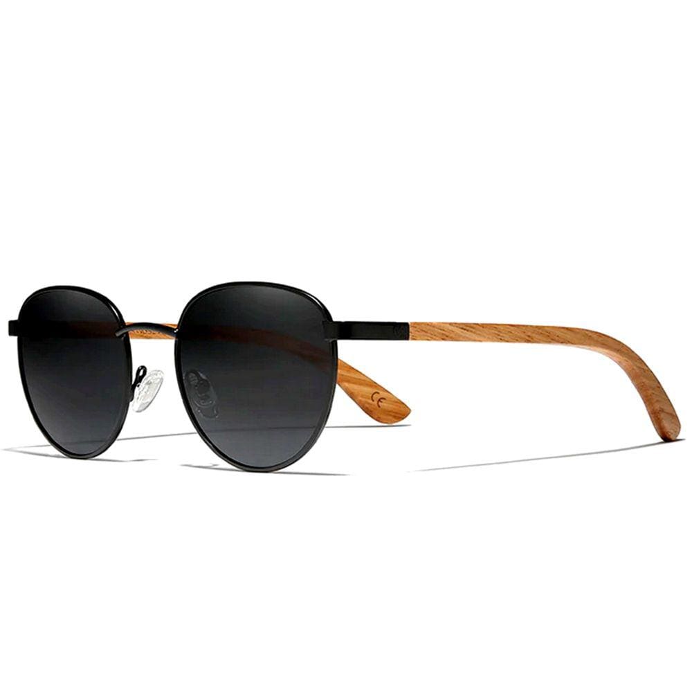 Óculos Polarizado Kingseven Design Elegante Redondo Óculos de Sol de Madeira proteção Uv400