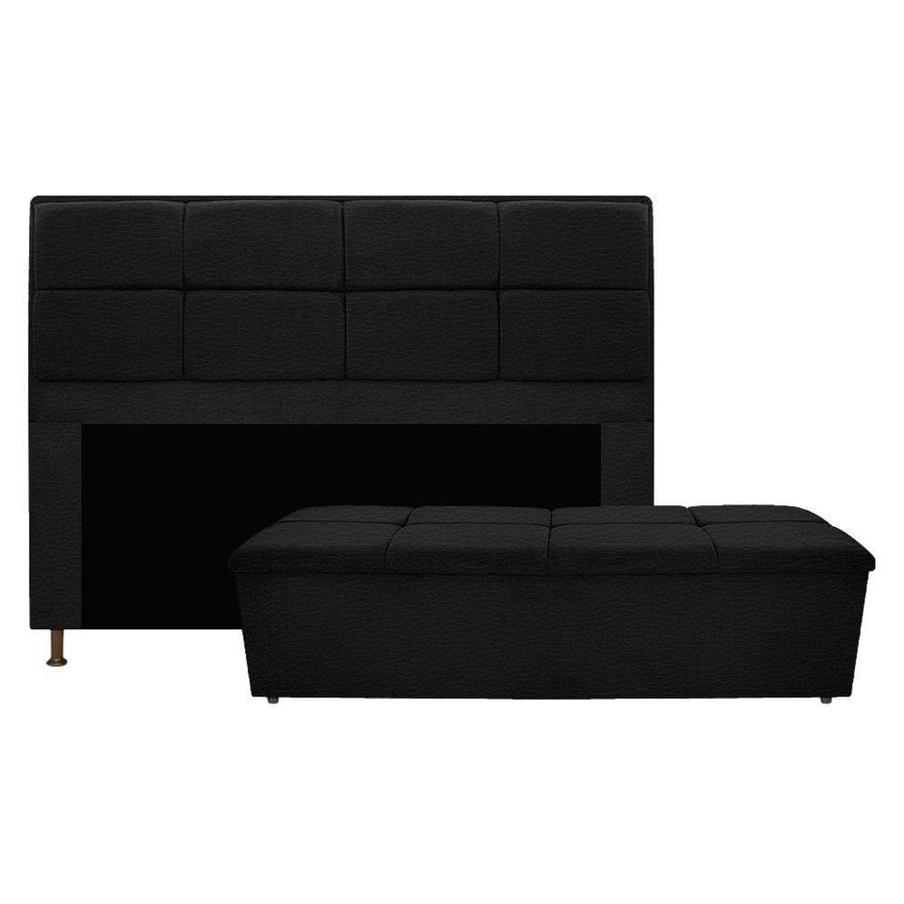 Cabeceira e Calçadeira Munique 195 Cm King Size Corano Preto