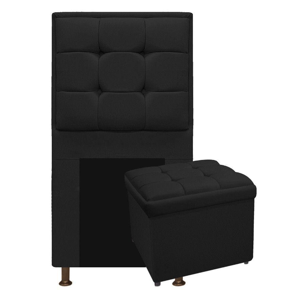 Cabeceira E Calçadeira Copenhague 100Cm Solteiro Suede Preto