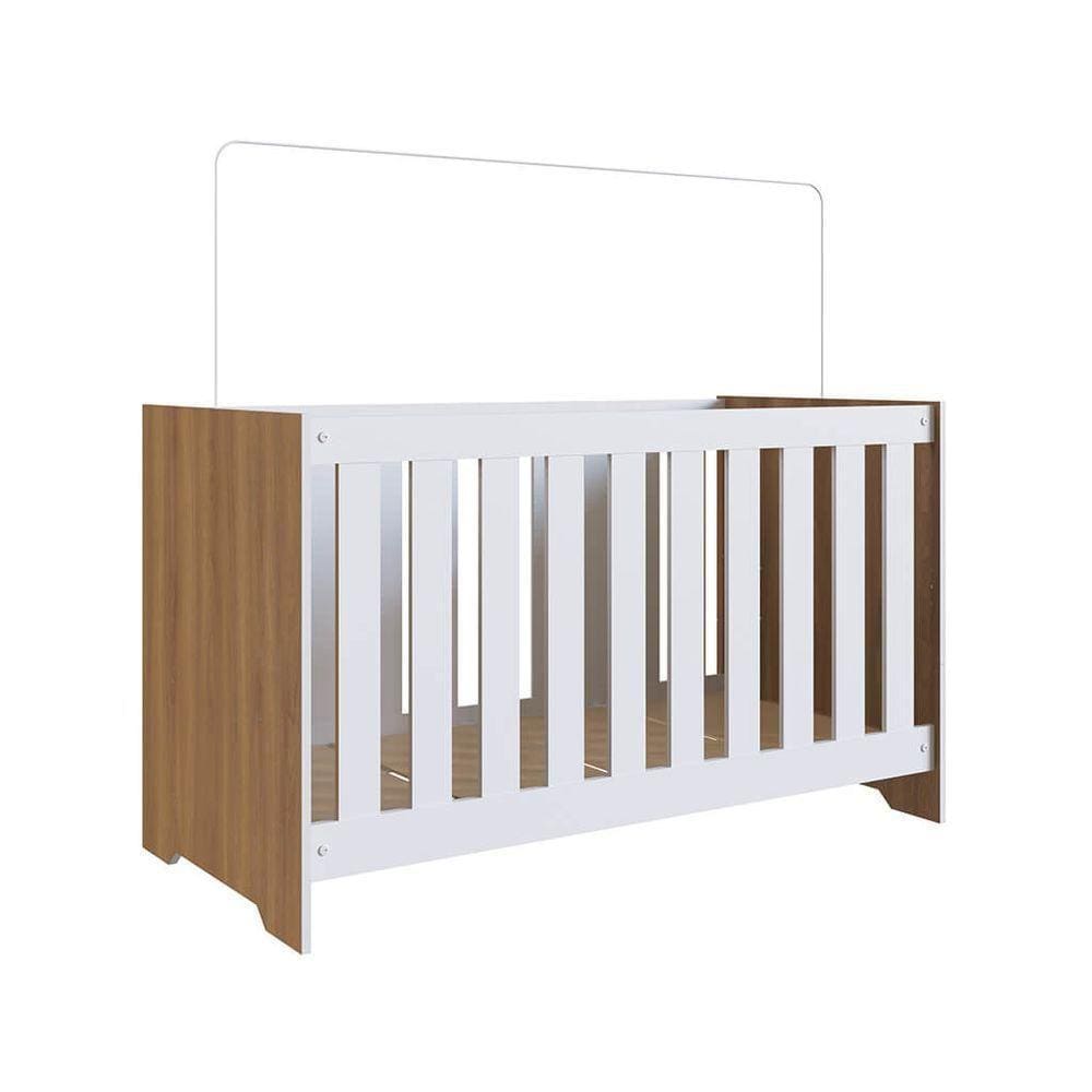 Berço Infantil 3 Em 1 Com Colchão Nogal Manchester Branco Lilies Móveis