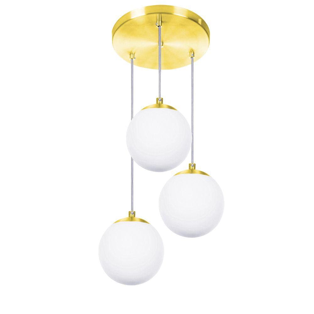 Lustres Pendentes Triplo Orby Bolinha Dourada