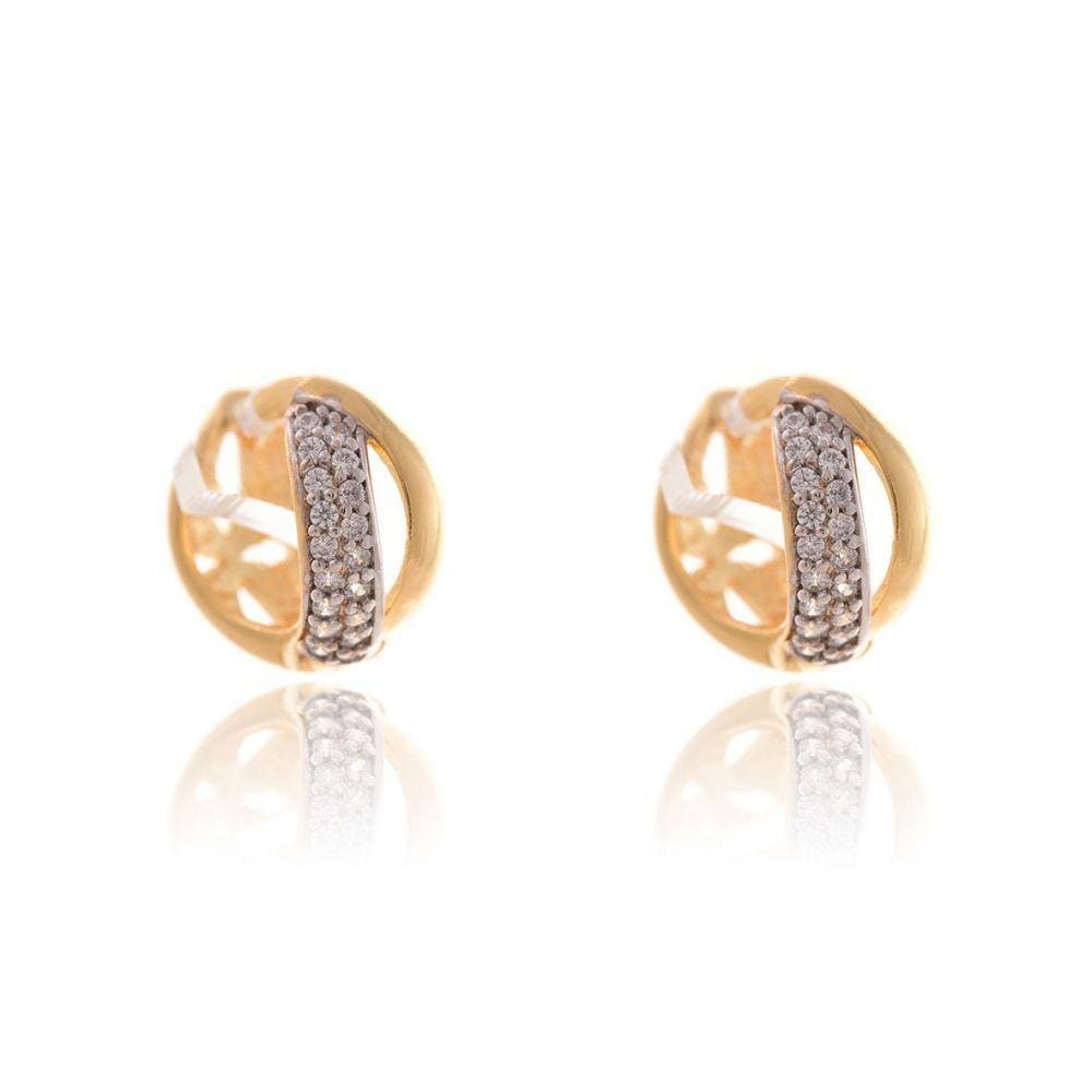Brinco Argola Com Um Elo Liso E Outro Trabalhado Em Zircônia Folheado Em Ouro 18k
