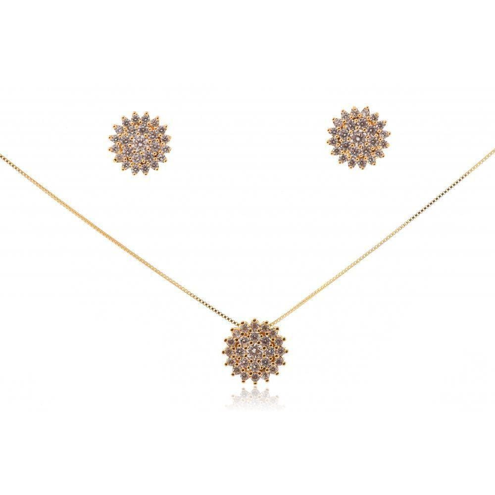 Conjunto Com Pingente E Brincos Pontiagudos Cravejados Com Zircônias