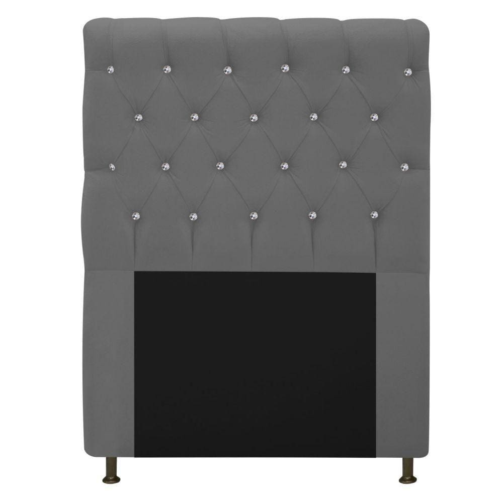 Cabeceira Estofada Cristal 90 Cm Solteiro Com Strass Cinza