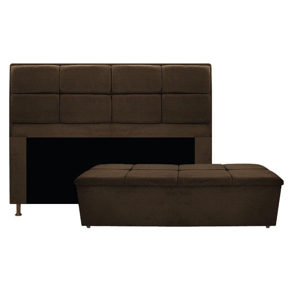 Cabeceira e Calçadeira Munique 160Cm Queen Size Suede Marrom