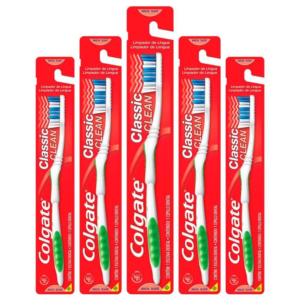 Kit 5 Escova De Dentes Colgate Classic Clean Suave