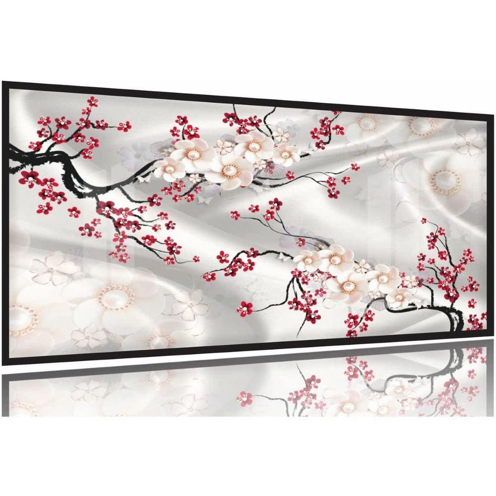 Quadro Decorativo Flores Cerejeira Estilo 3d 130x60 Moldura Preta 2x2