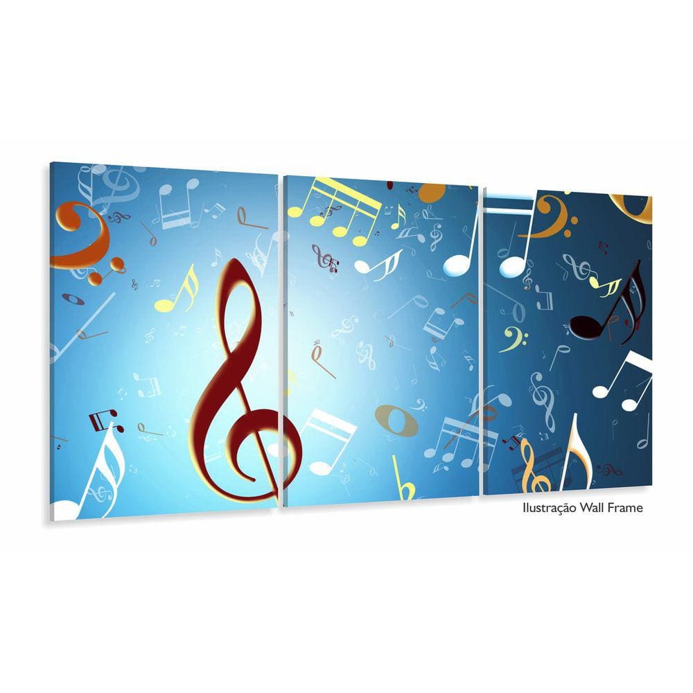 Quadro Decorativo Notas Musicais 120x60 3 peças