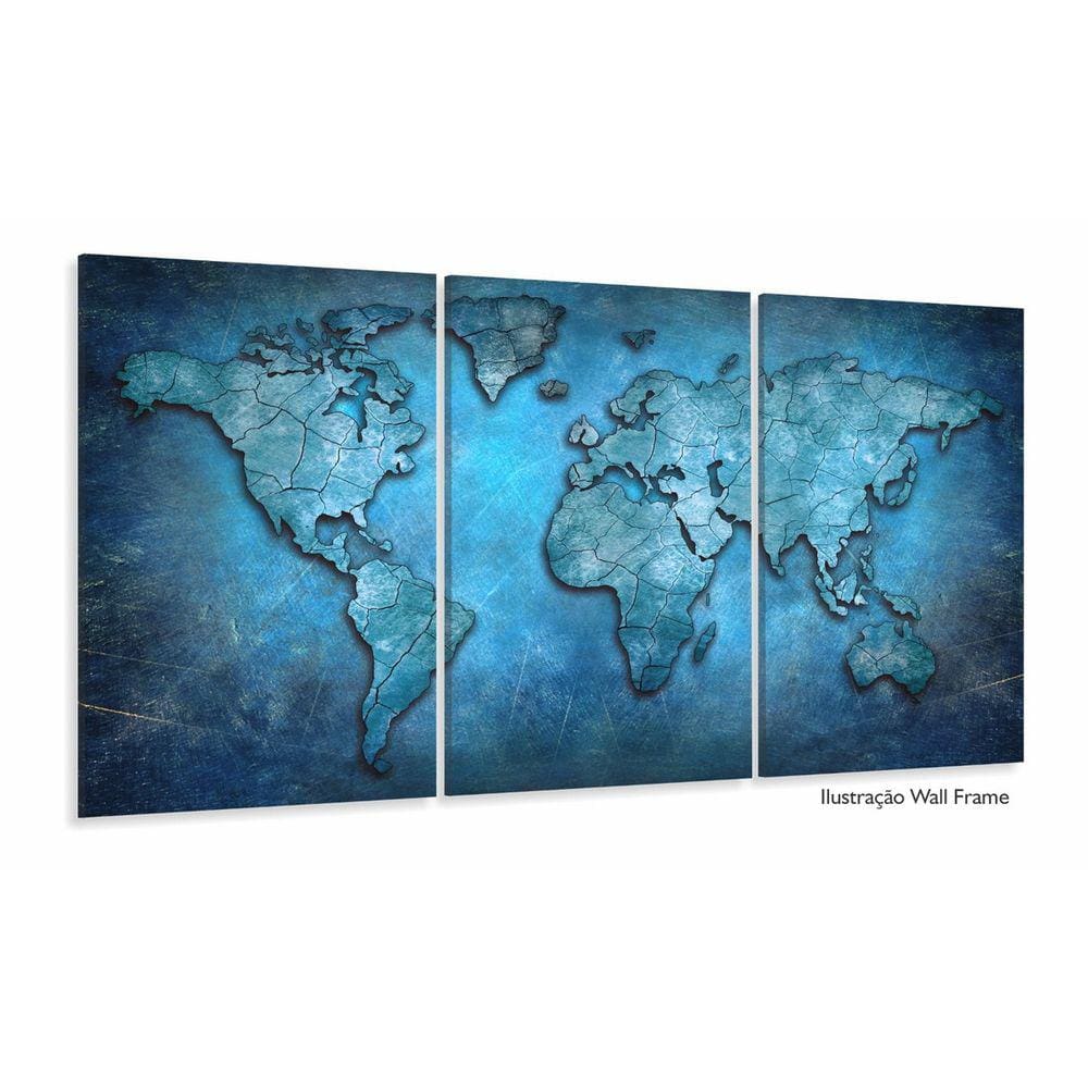 Quadro Mapa Mundi Antigo Azul Decorativo Sala Quarto 125x60