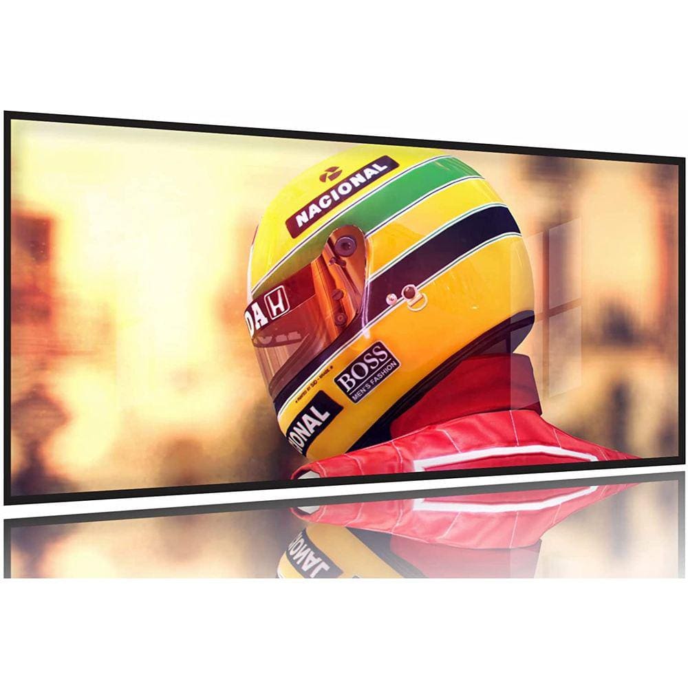 Quadro Ayrton Senna Capacete Decoração 130x60 Moldura Preta 2x2