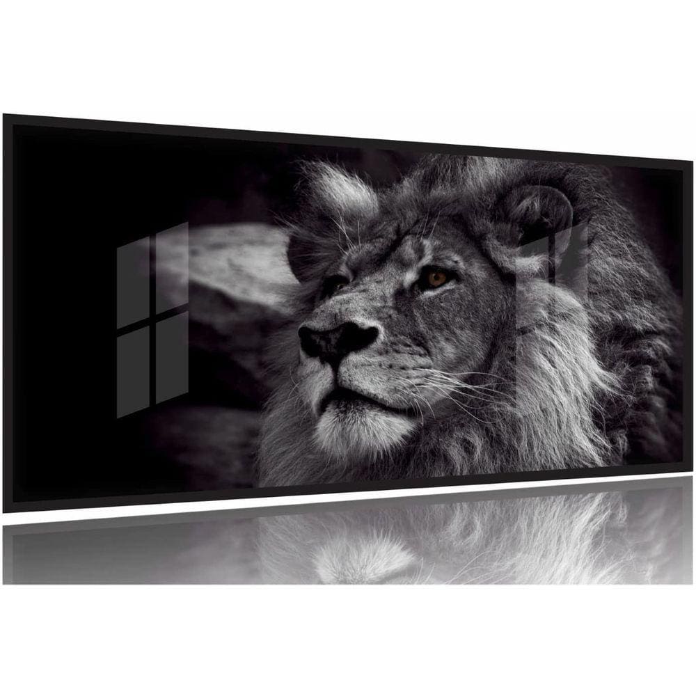 Quadros Decorativos Leão Preto E Branco 130x60 Moldura Preta 2x2