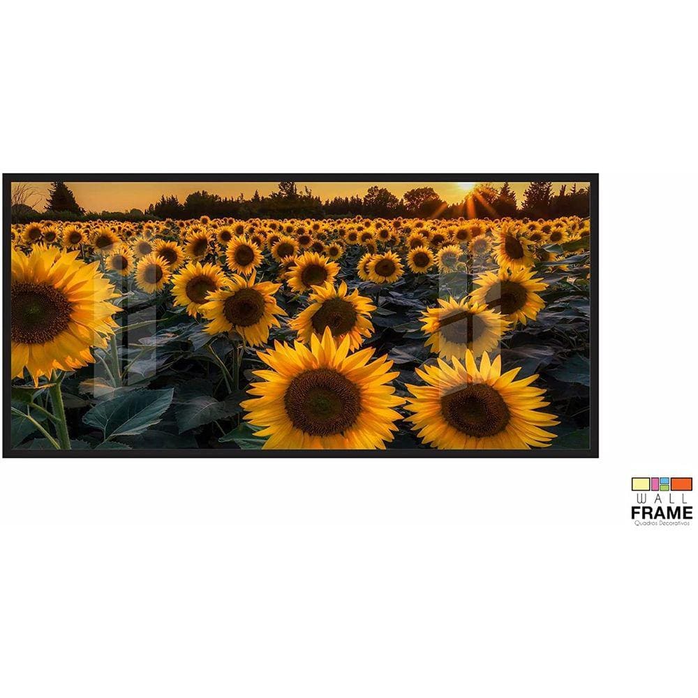 Quadro Decorativo Campo de Girasol 130x60 Moldura Preta 2x2