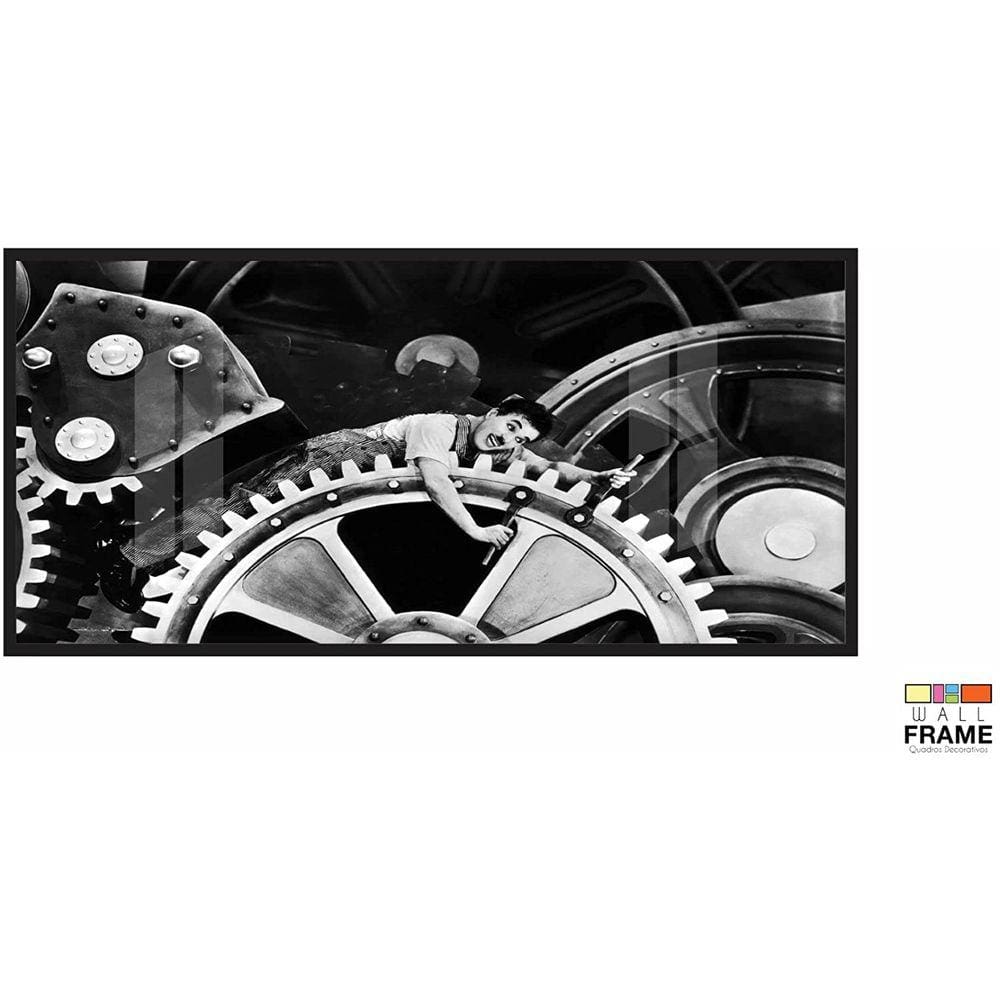 Quadro Decorativo Charlie Chaplin 130x60 Moldura Preta 2x2