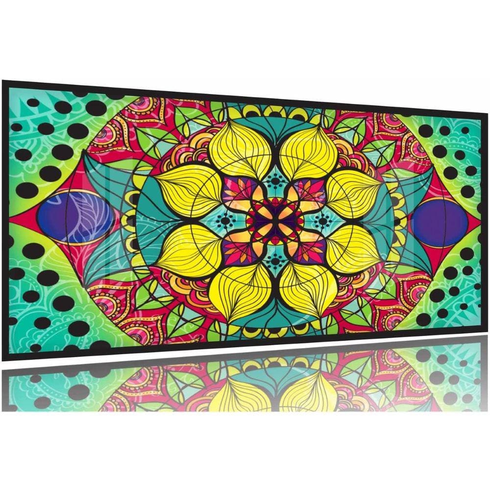 Quadro Mandala Para Sala Quarto Hall Colorido 130x60 Moldura Preta 2x2