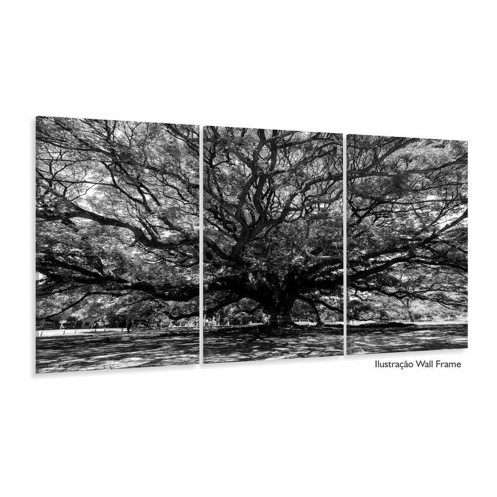 Quadro Árvore Copa Grande Em Preto E Branco Mosaico 120x60 e