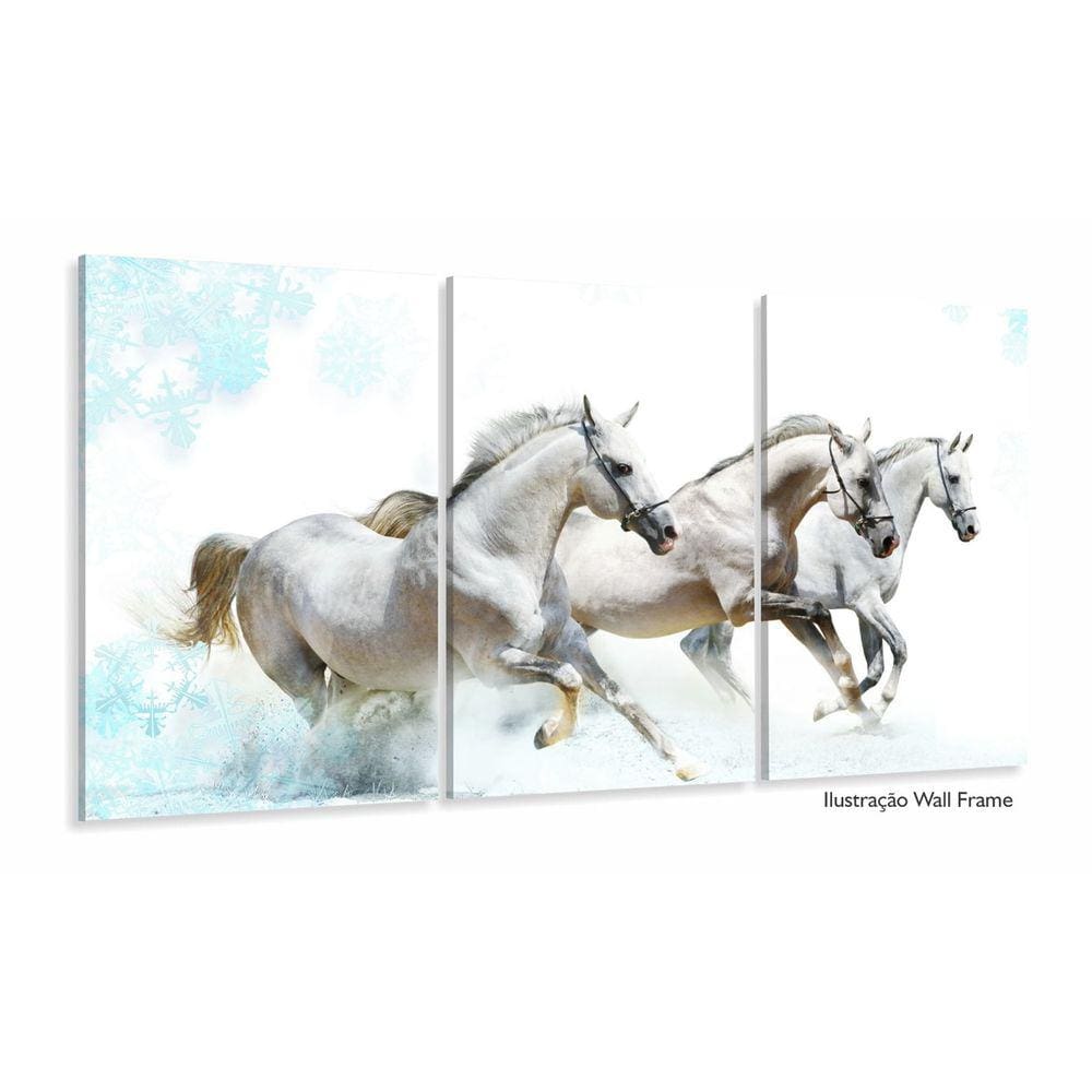 Quadros Decorativos Cavalos Brancos 120x60 3 peças em Tecido