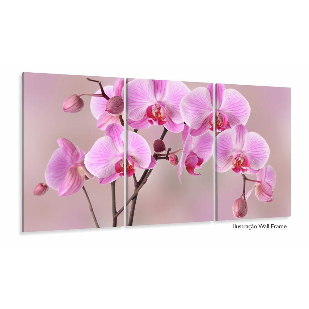 Quadro Decorativo Orquídeas Rosa 120x60 3 peças Sala Quarto