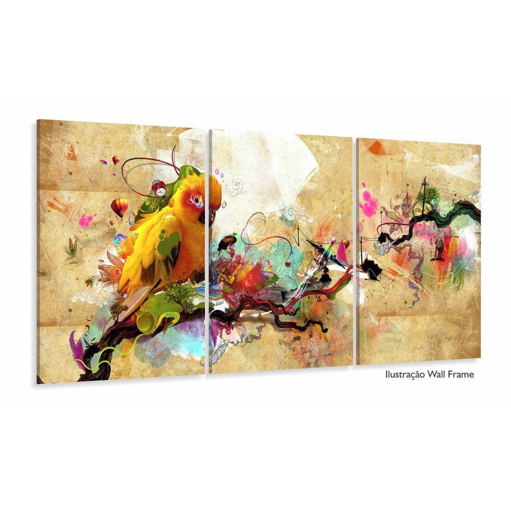 Quadro Pássaro Artístico Decorativo Tela Em Tecido 3 Peças 1