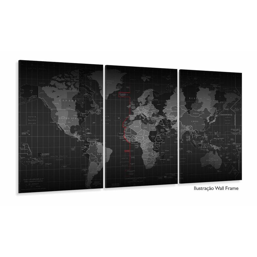 Quadro Decorativo Mapa Mundi Geografico 3pç tecido