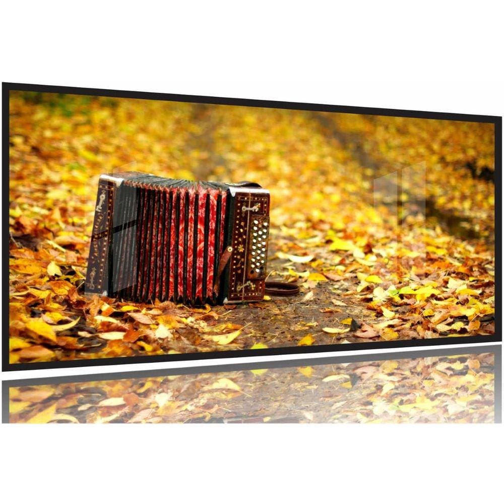 Quadro Sanfona Acordeon Música Folhas Paisagem 130x60 Moldura Preta 2x2
